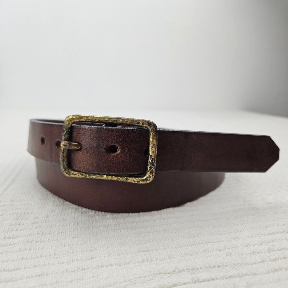 Hammered Brass Buckle Leather Belt Men's 42‎ Brown